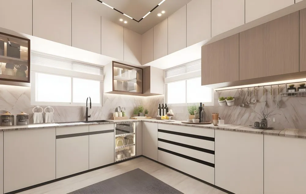 Cozinha planejada com armários sob medida e iluminação em LED